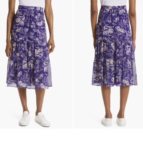 ba&sh Womens Uria Midi Skirt Small Violet Floral A-Line Tiered Lined Pur… - Picture 2 of 16